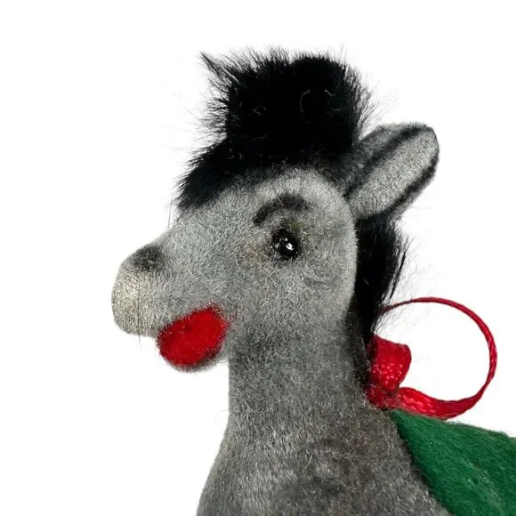 Vintage Wagner Deko Flocked Miniature Donkey Animal Holiday Ornaments Lot of 2